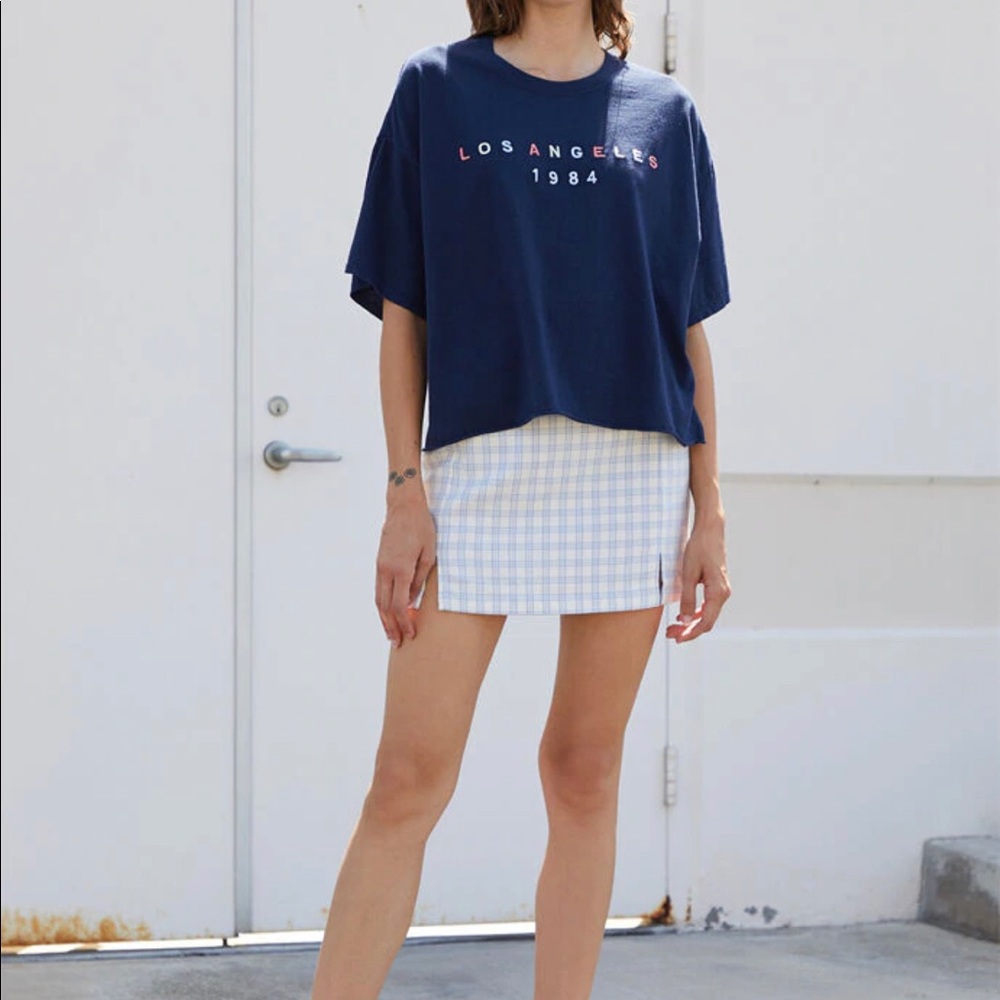 Brandy Melville Blue White Plaid Skirt